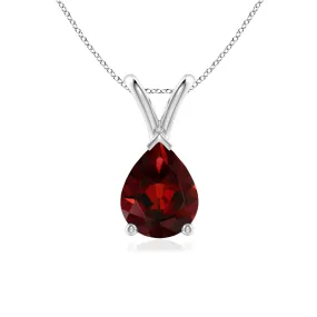 1 CT. Pear Shape Garnet Solitaire V-Bale Pendant