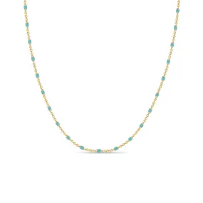 14k Gold & Turquoise Enamel Tube Bar Chain Necklace