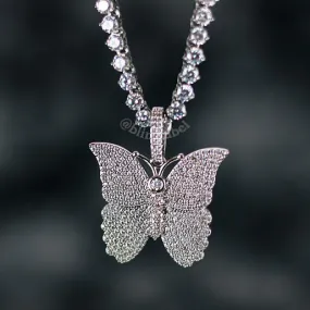 18K Diamond Mens' Butterfly Necklace Set in White Gold