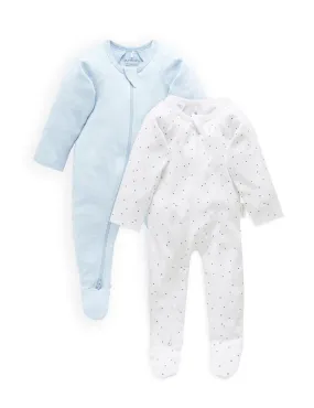 2 Pack Zip Growsuit - Pale Blue Spot / Soft Blue Melange