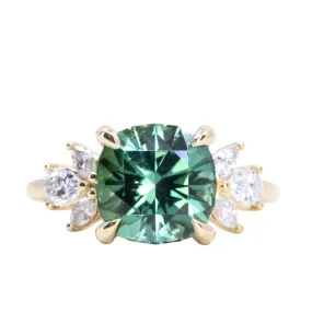 4.21ct Green Tourmaline and Lab Grown Marquise Diamond Cluster Ring in 14k Yellow Gold