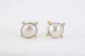 925 Silver & 18k Yellow Gold Pearl Stud Earrings (5.95g.)