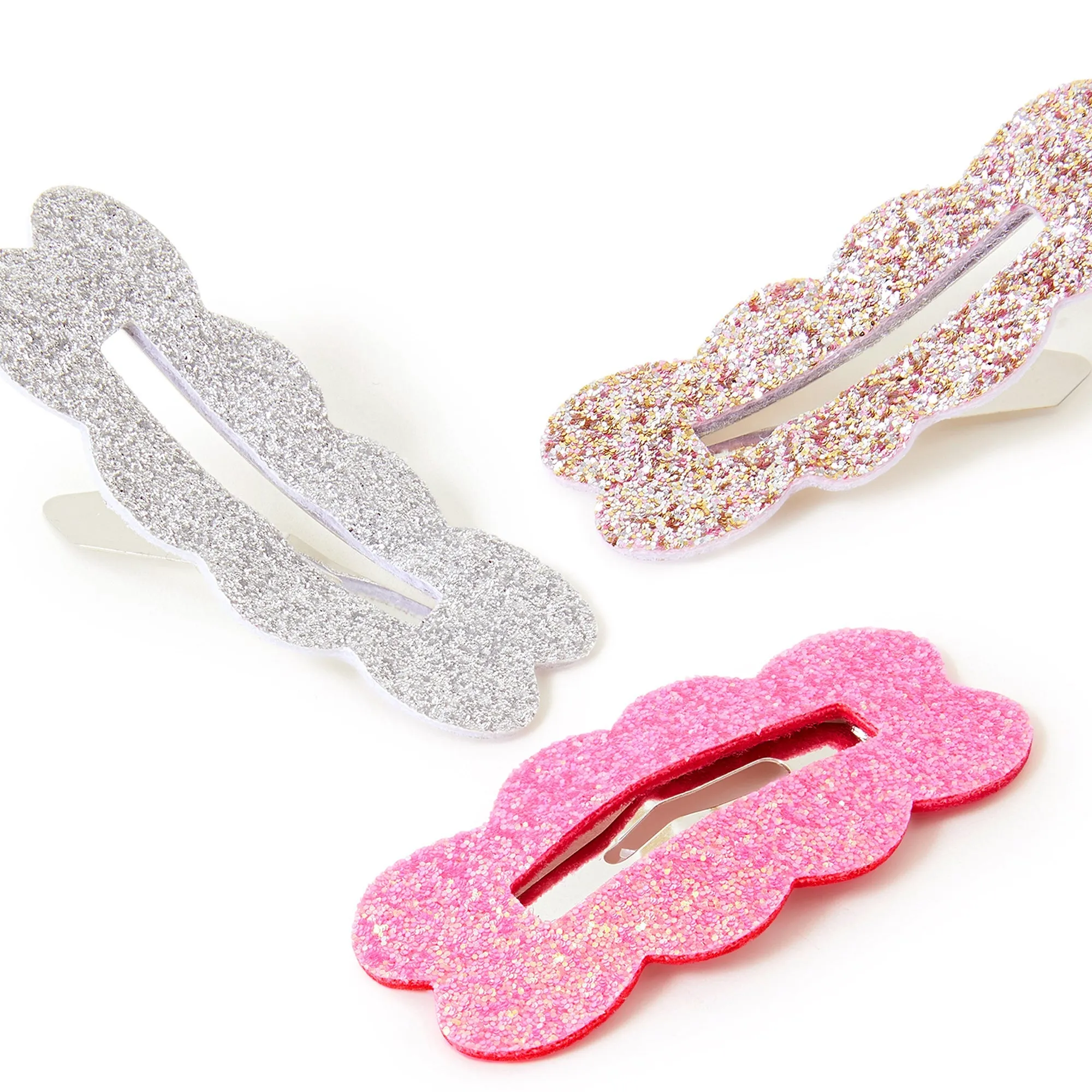 Accessorize London Girl's  Glitter Scallop Hair Clips Set Of Three