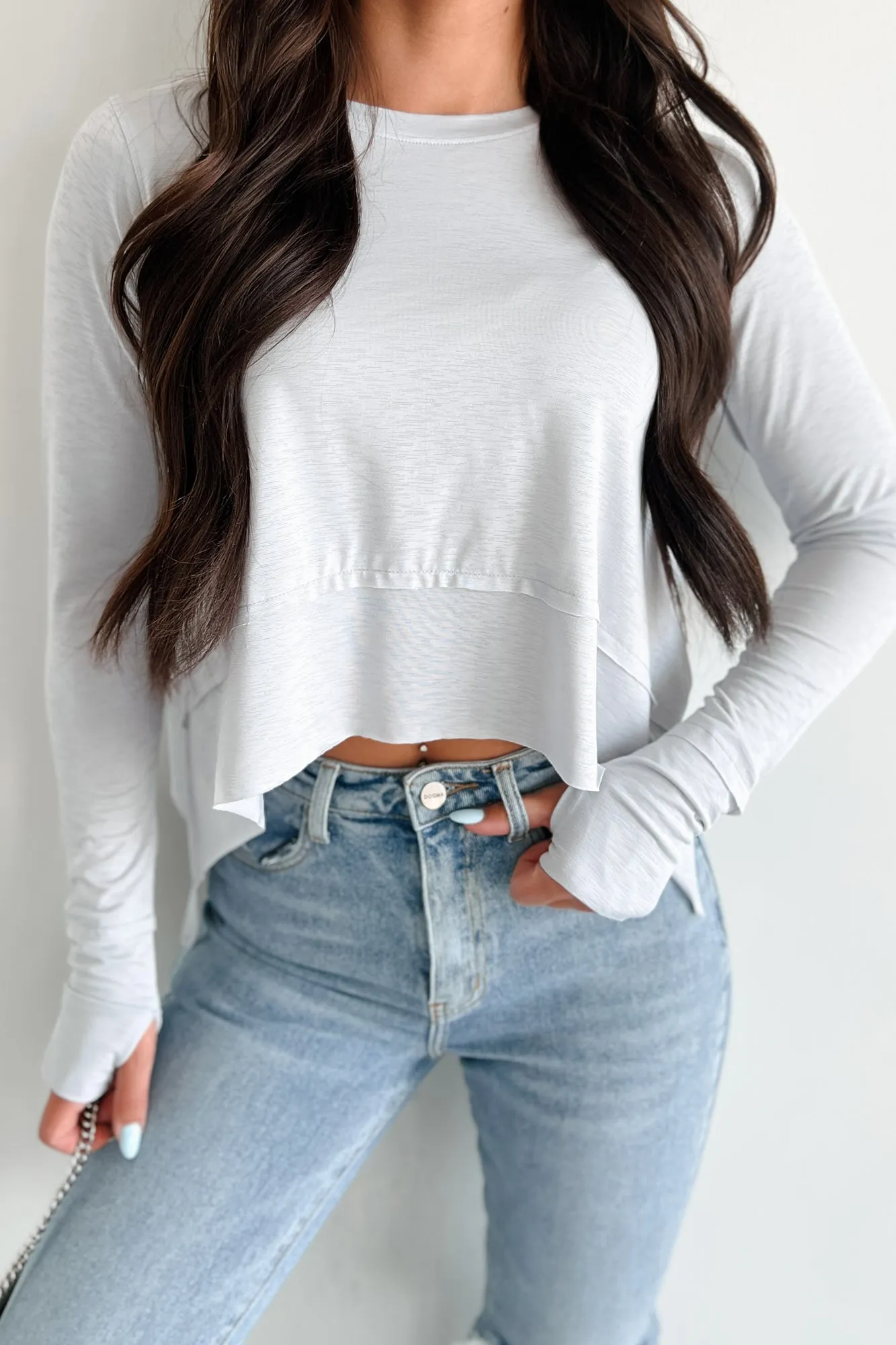 Adair Side Slit Long Sleeve Zenana Top (Light Grey)