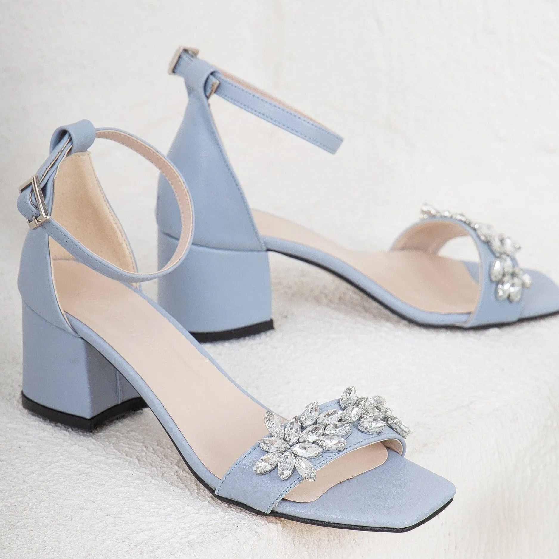 Adeline Vegan Leather Rhinestone Wedding Shoes | Blue