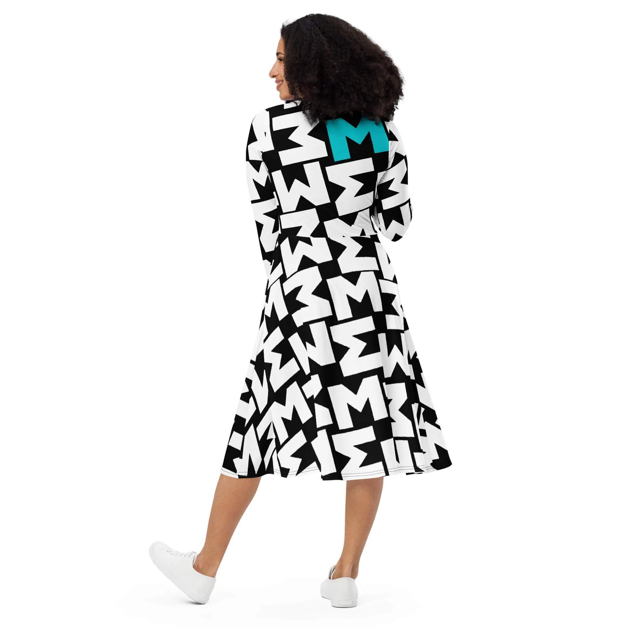 All-over print long sleeve midi dress