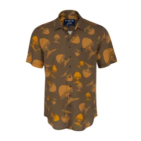 Allman Brothers Band | Short-Sleeve Button Down | Orange Mushroom on Brown