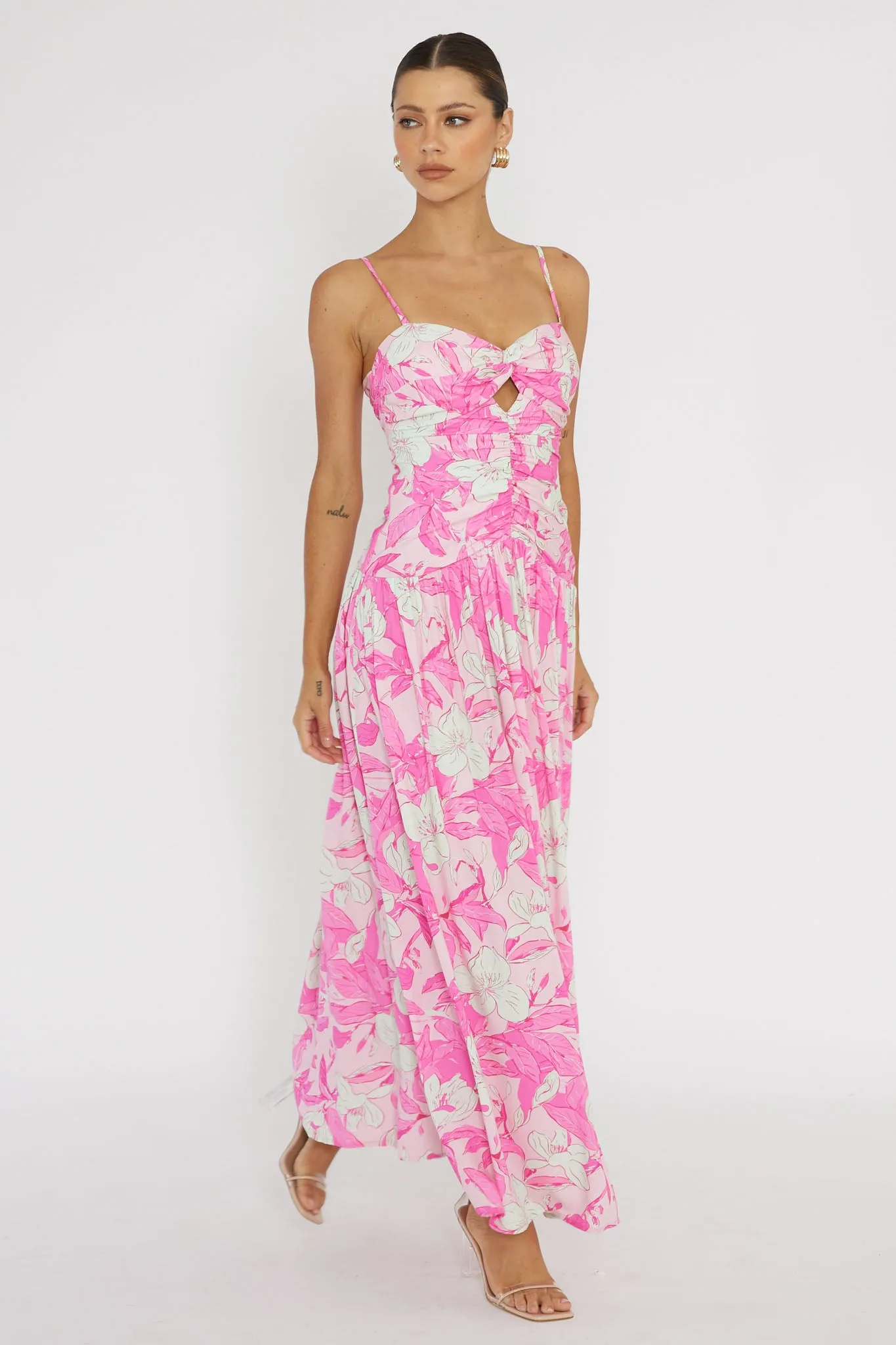 Amanie Ruched Waist Maxi Dress Pink