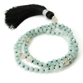 Amazonite and Rose Quartz 6mm Knotted Mala with Silk Tassel #100