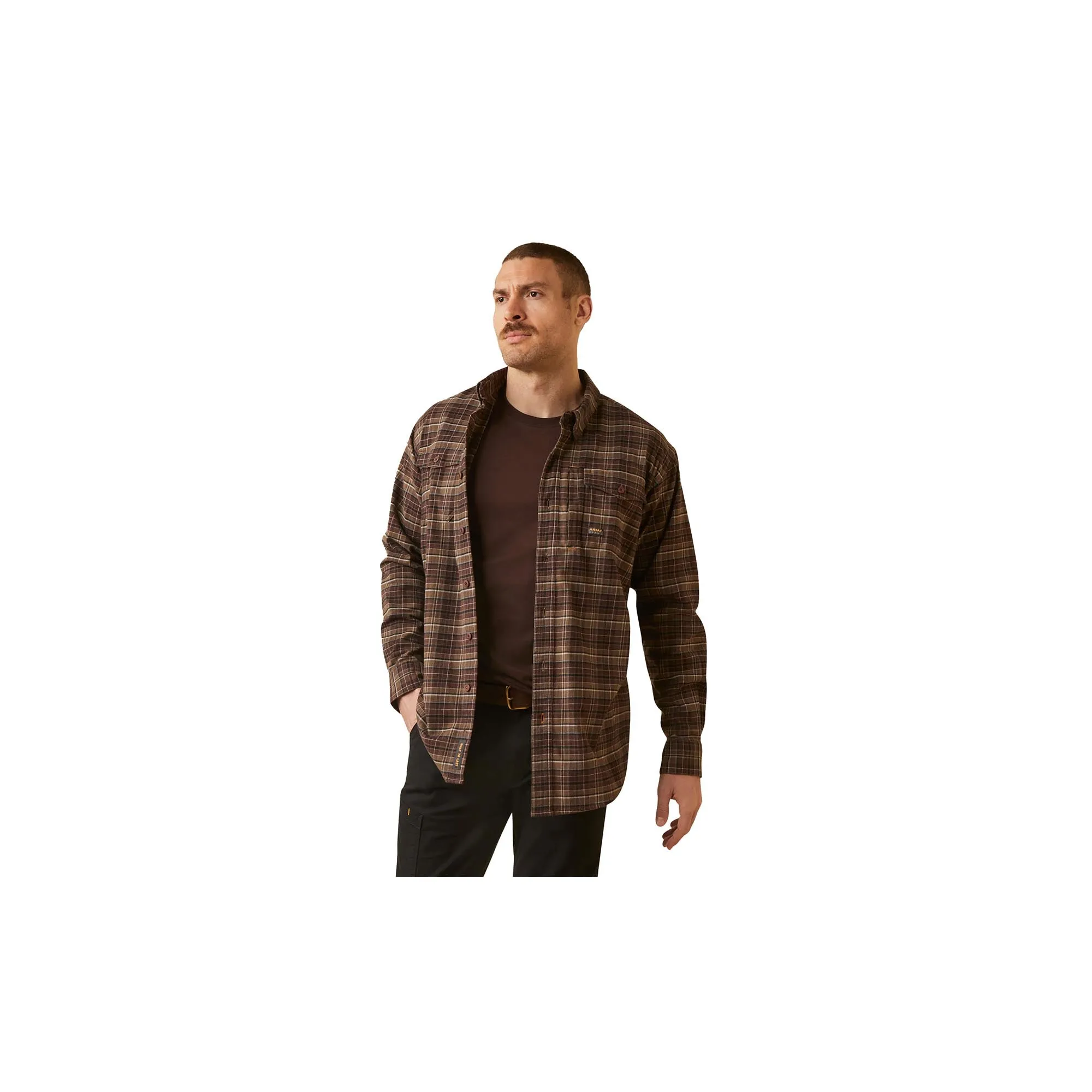 Ariat Rebar Flannel Durastrech Work Shirt Long Sleeve Beech Plaid