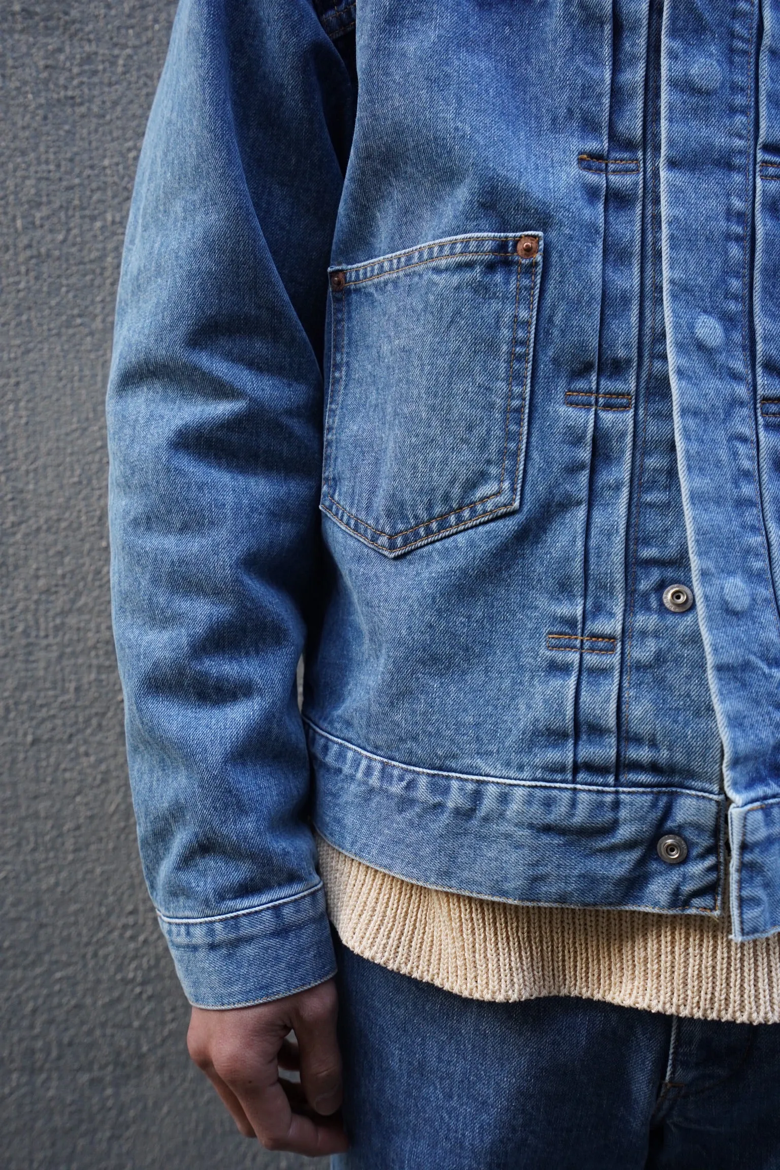 Bleaching Denim Blouson (L.BLUE)