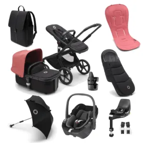 Bugaboo Fox 5, Pebble 360 Ultimate Travel System - Black/Midnight Black/Sunrise Red