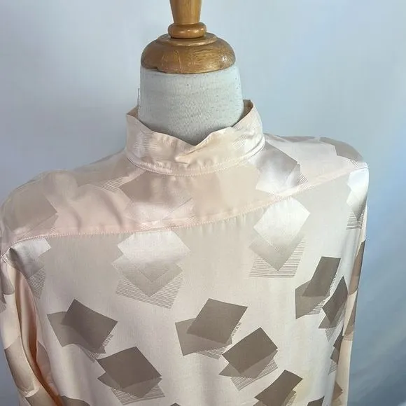 Burberry Cream Print High Neck Silk Top