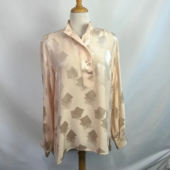 Burberry Cream Print High Neck Silk Top