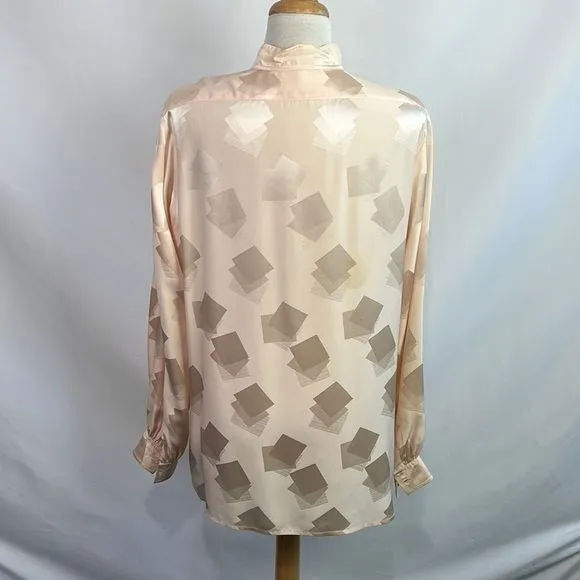 Burberry Cream Print High Neck Silk Top