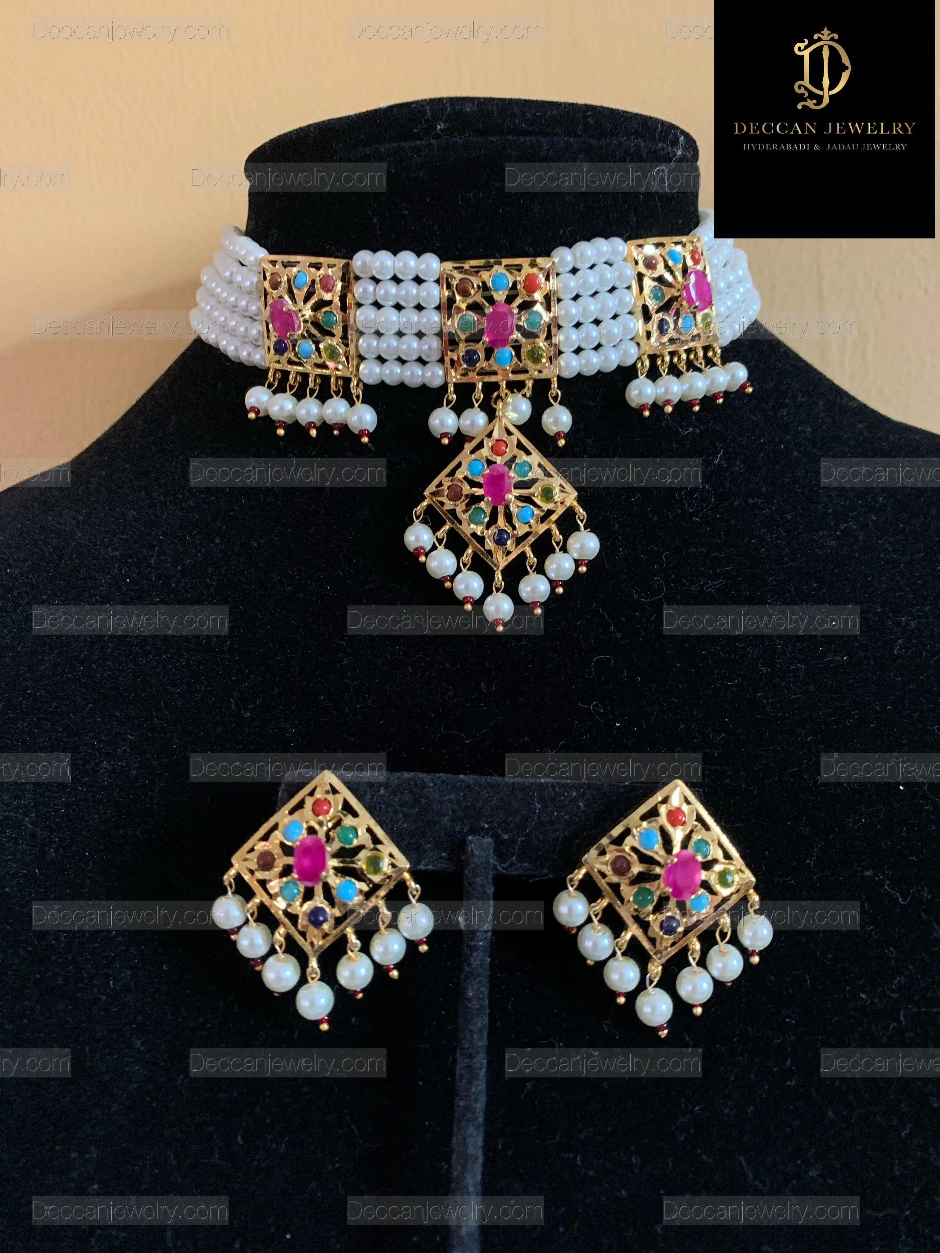 C89 Anushay choker set in navratan  ( READY TO SHIP )