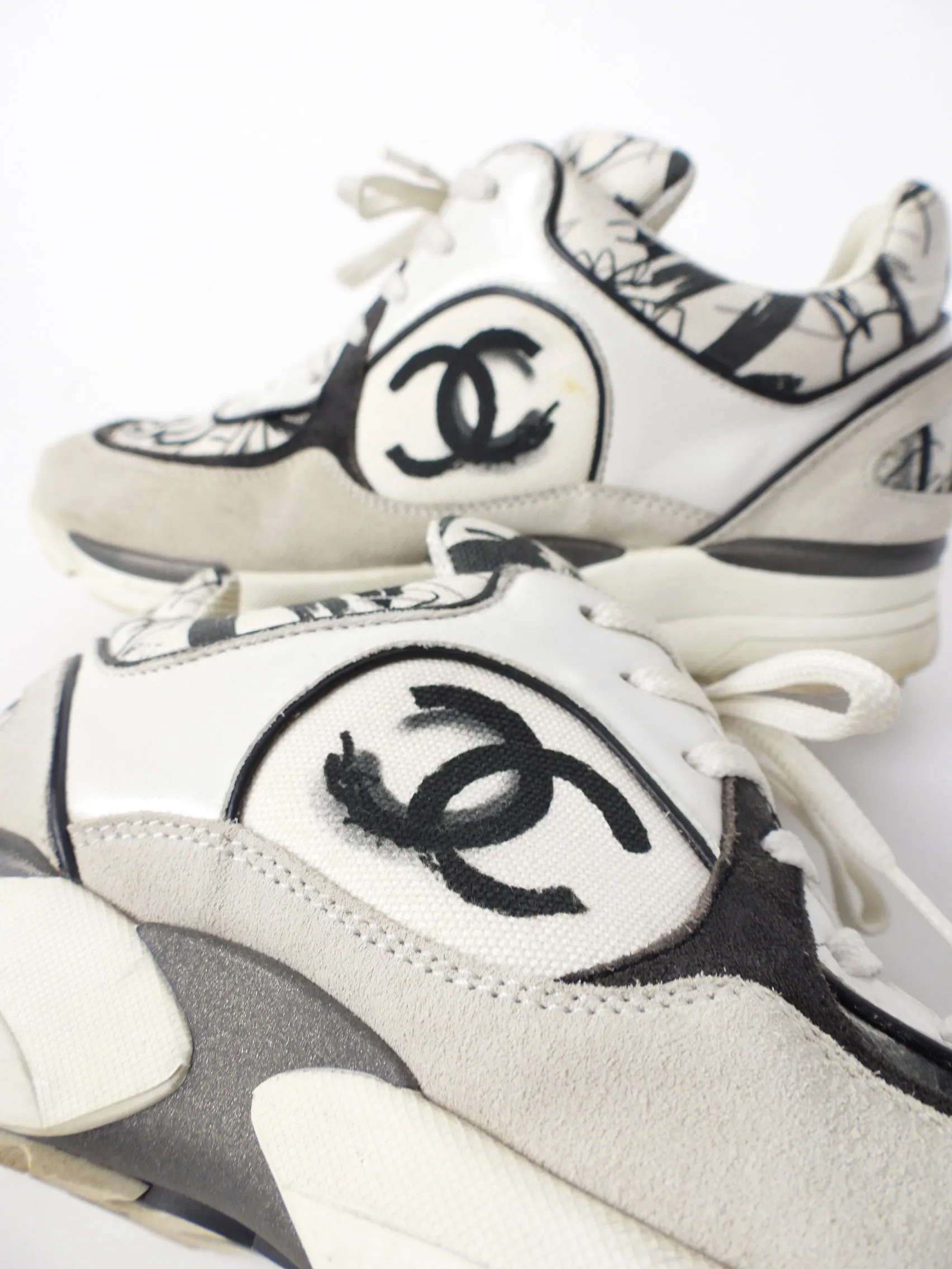 Chanel White and Grey Chunky CC Sneakers - 36