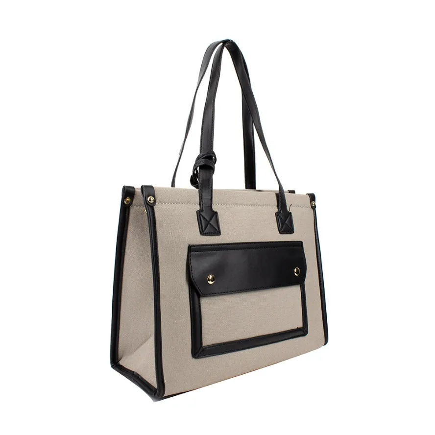 Color-block canvas tote - green