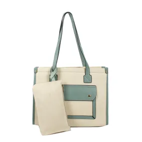 Color-block canvas tote - green