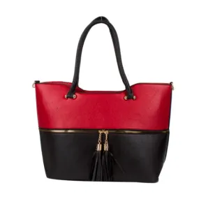 Color-block tassel tote - red