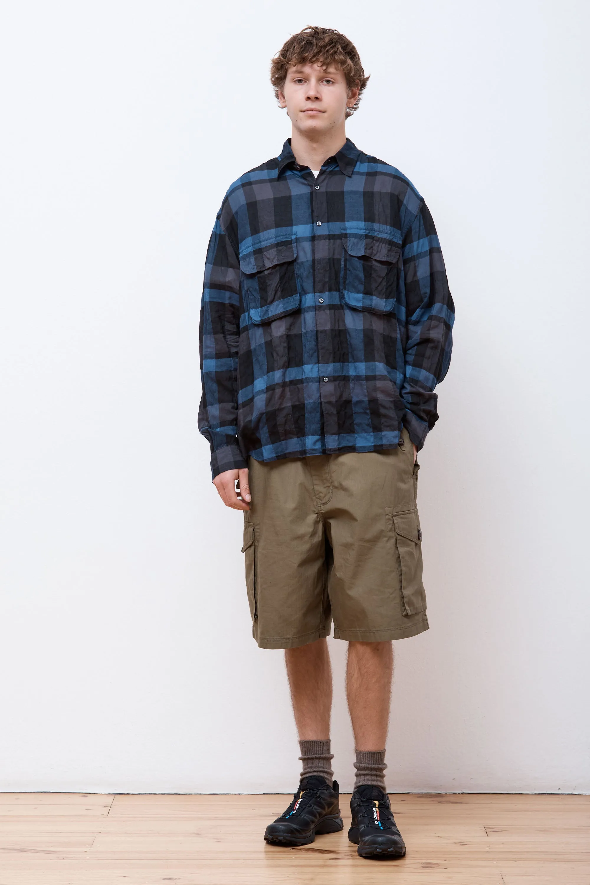 Comfy Wide Shirt Navy Check