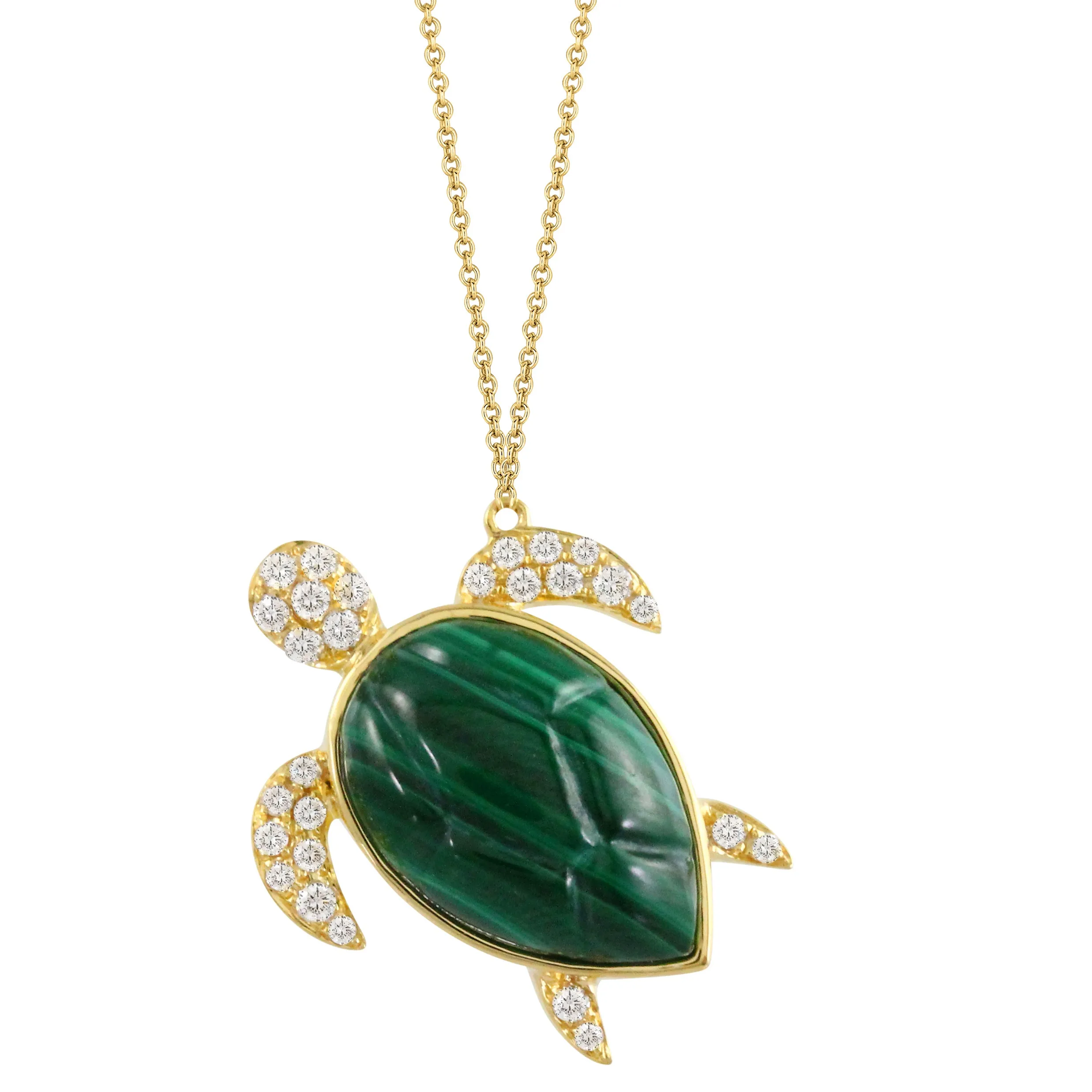 Doves Malachite Sea Turtle Tropics Necklace Pendant 18K N9664MC