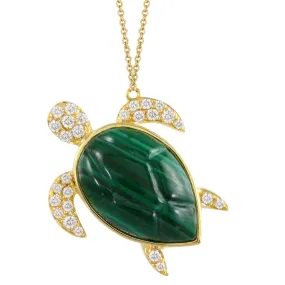 Doves Malachite Sea Turtle Tropics Necklace Pendant 18K N9664MC