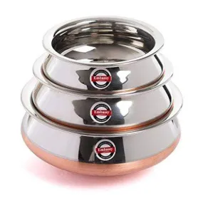 Embassy Stainless Steel Copper BottomPongal Handi (Rajasthani Design), Set of 3, Sizes 1-3 - 700, 1100 & 1700 ml