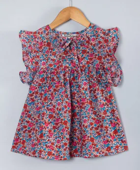 Floral top with round neck n tie up at the front neck-Multi(Copy)