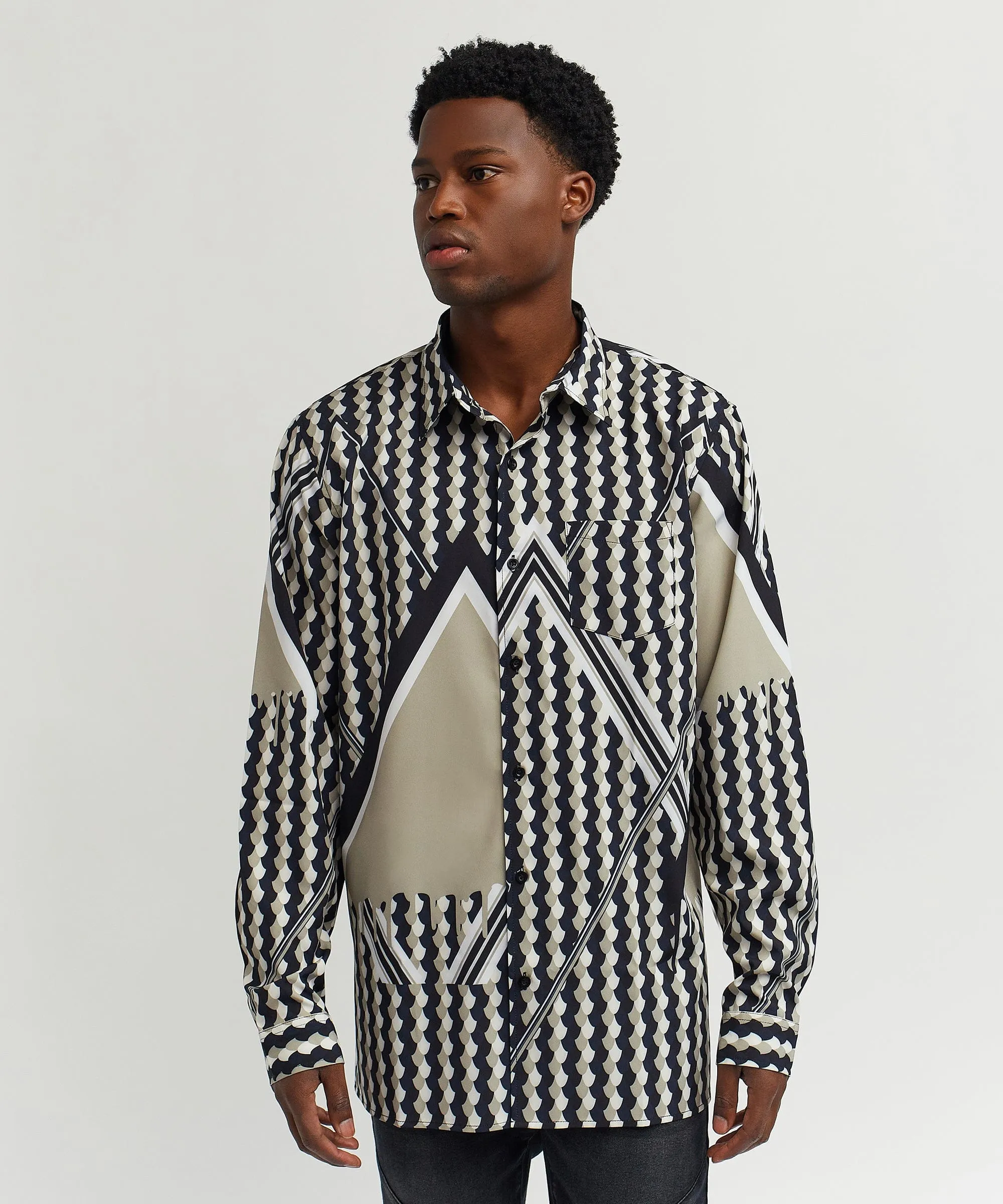 Geo Print Long Sleeve Woven Shirt