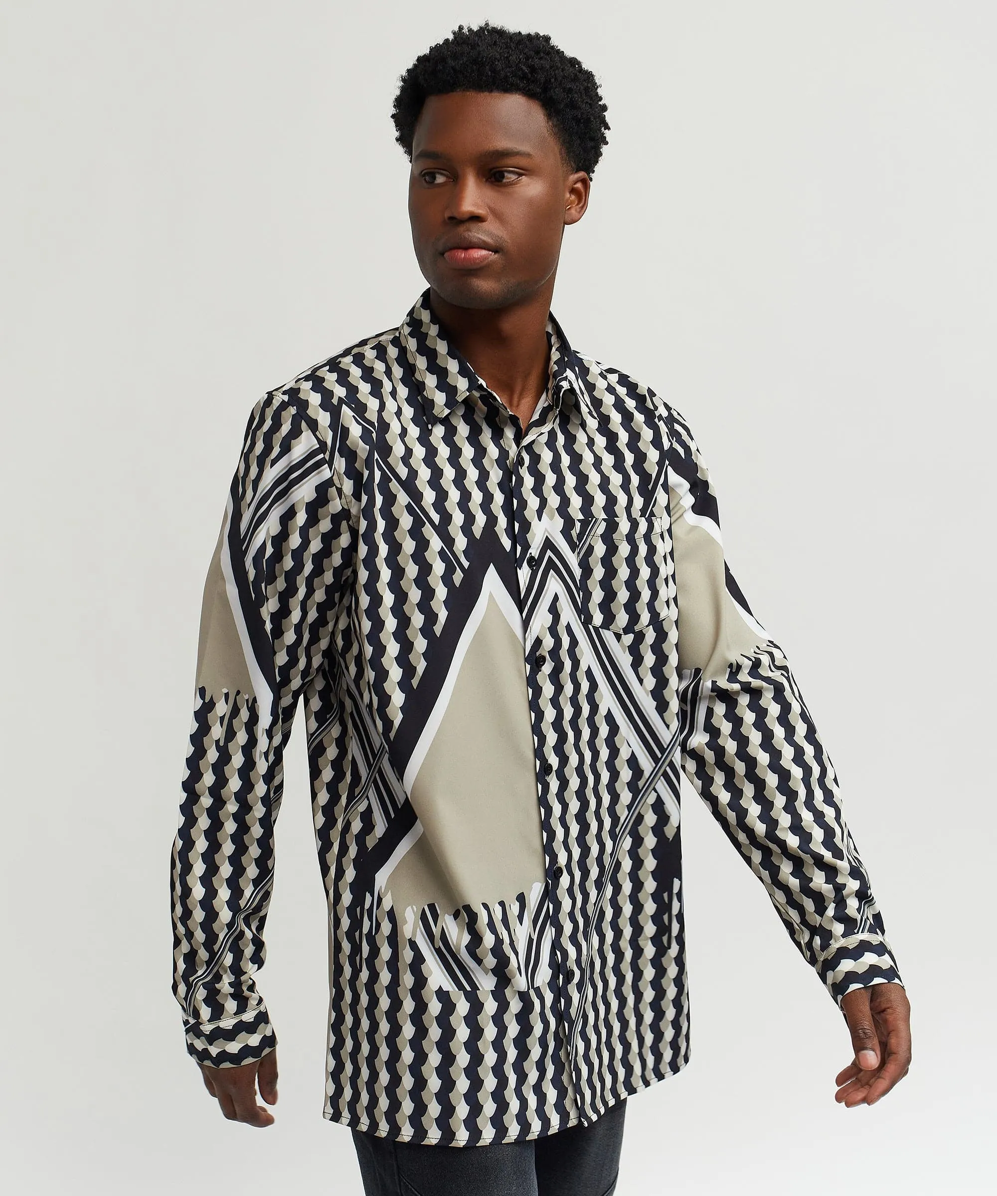 Geo Print Long Sleeve Woven Shirt