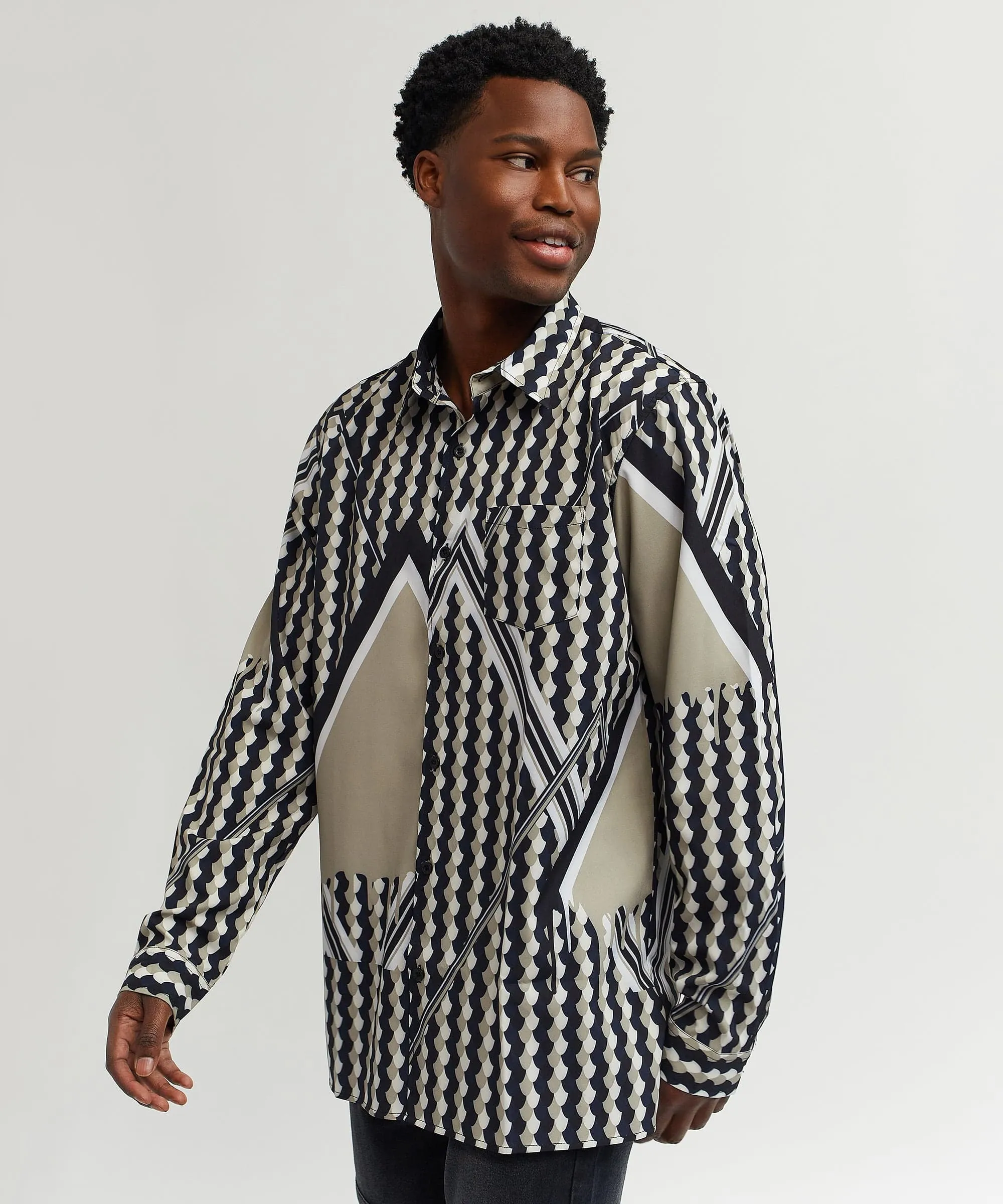 Geo Print Long Sleeve Woven Shirt