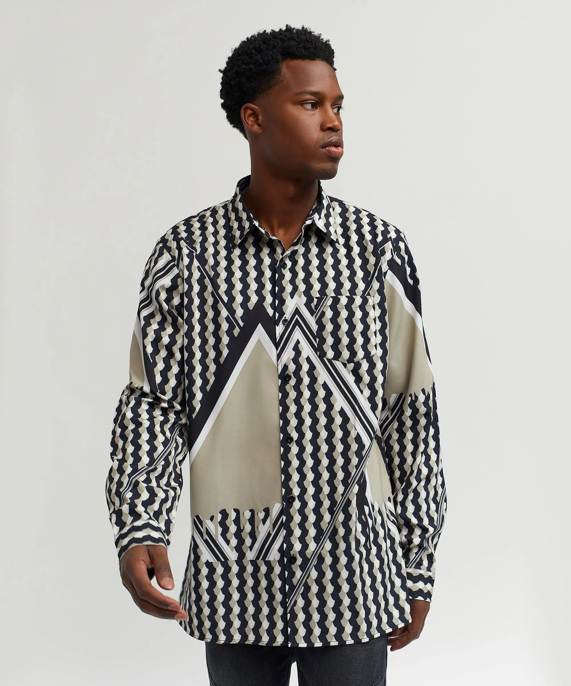 Geo Print Long Sleeve Woven Shirt