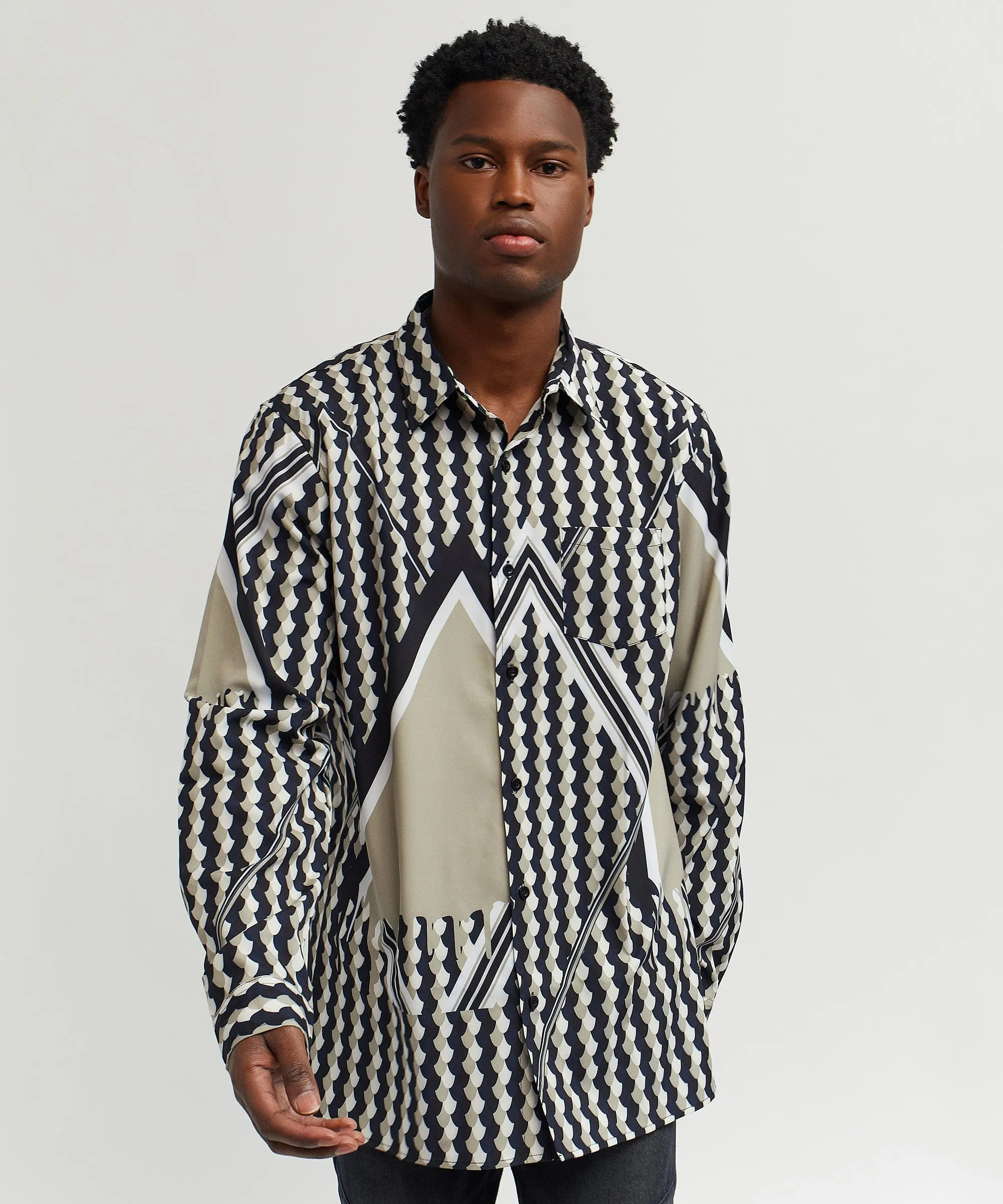 Geo Print Long Sleeve Woven Shirt