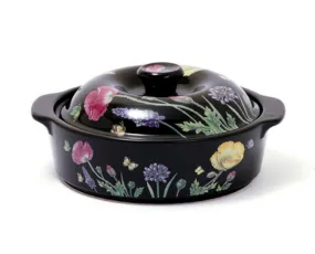 KUC Ceramic Geranium Heatproof Ttukbaegi Stew Pot Kitchen Food Cooking Utensil Gas Korea Gifts Oven Floral Black