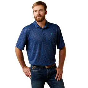 Men's Ariat Short Sleeve All Over Print Polo Shirt in Monaco Blue