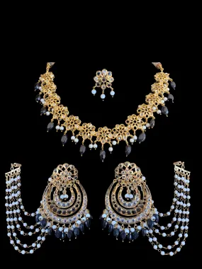 NS192 Malavika necklace set in black  ( READY TO SHIP )