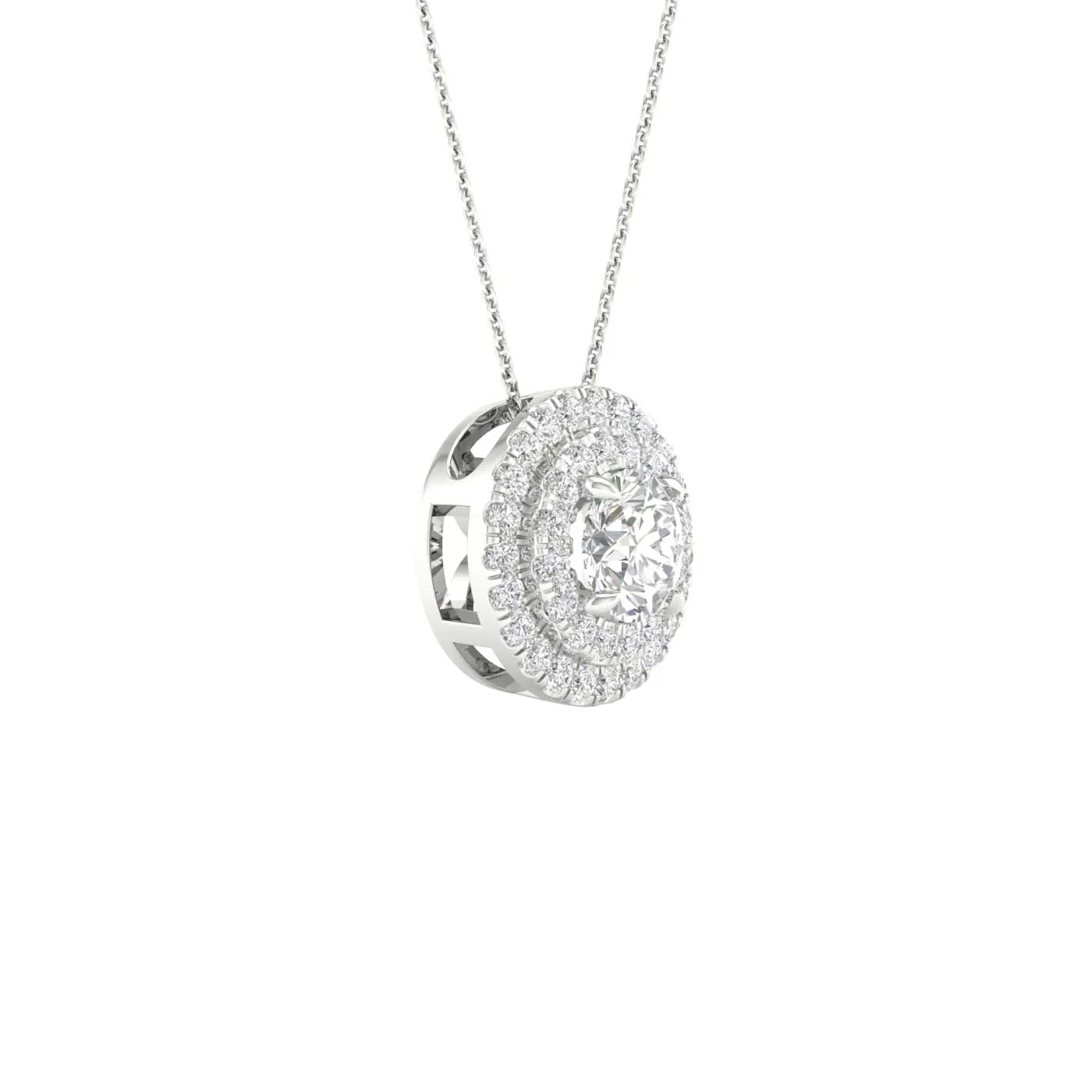 Round Double Halo Diamond Pendant With Chain Included