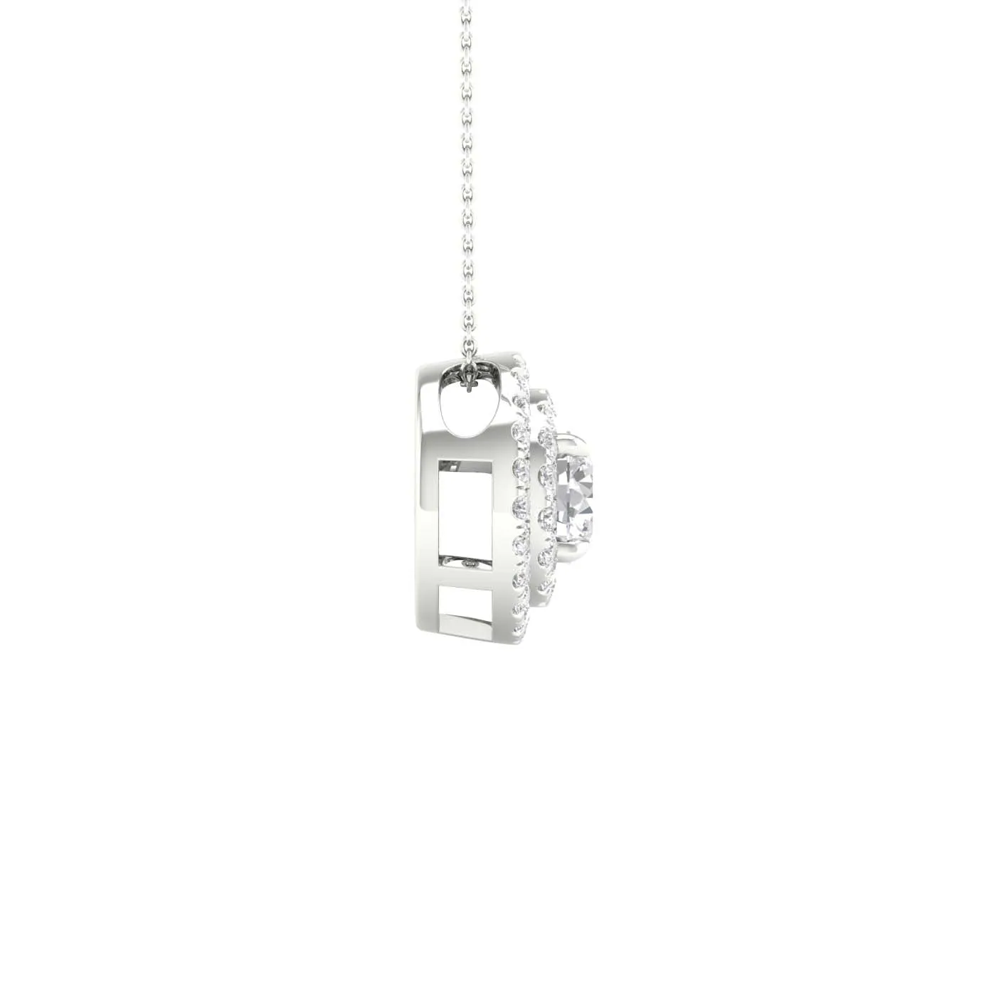 Round Double Halo Diamond Pendant With Chain Included