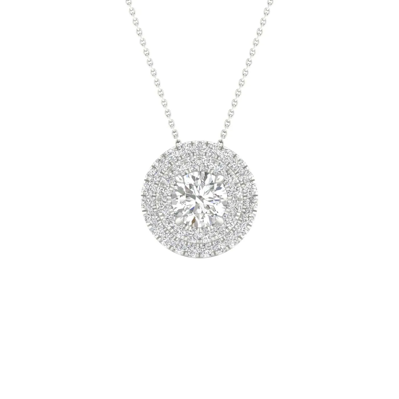 Round Double Halo Diamond Pendant With Chain Included