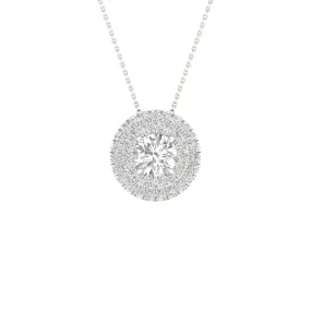 Round Double Halo Diamond Pendant With Chain Included