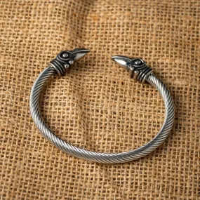 Stainless Steel Raven Head Torc Bracelet