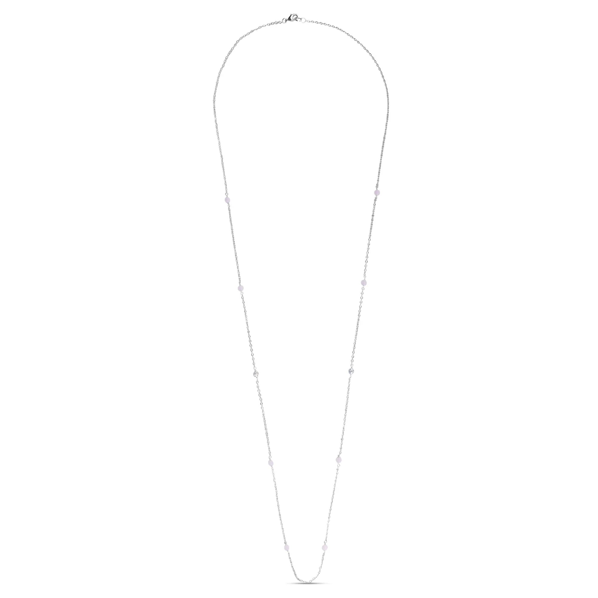 Sterling Silver Plated Longline Rose Quartz Necklace