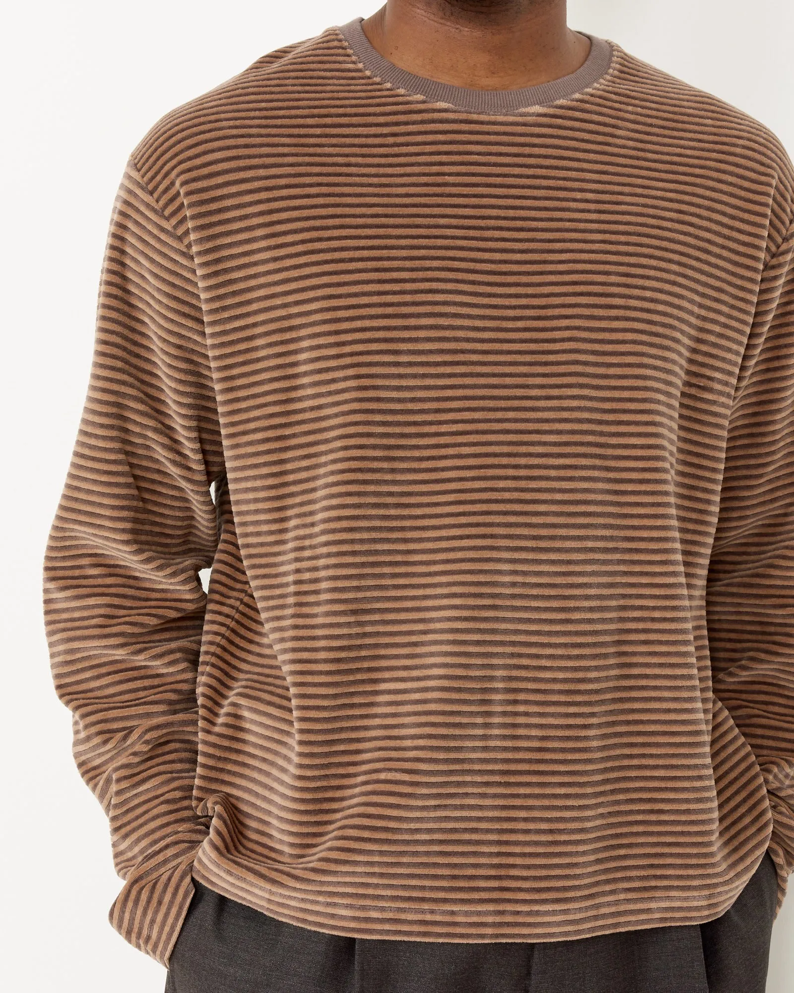 Striped Velvet Sweater in Caramel