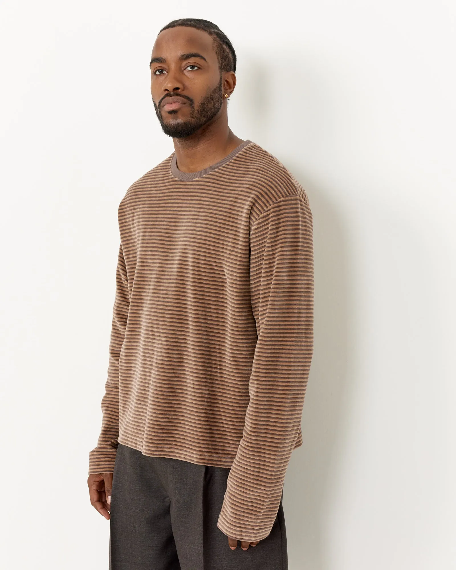 Striped Velvet Sweater in Caramel