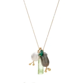 TenThousandThings 18K One of a Kind Tahitian, South Sea Pearl, Emerald, Tourmaline Charm Necklace