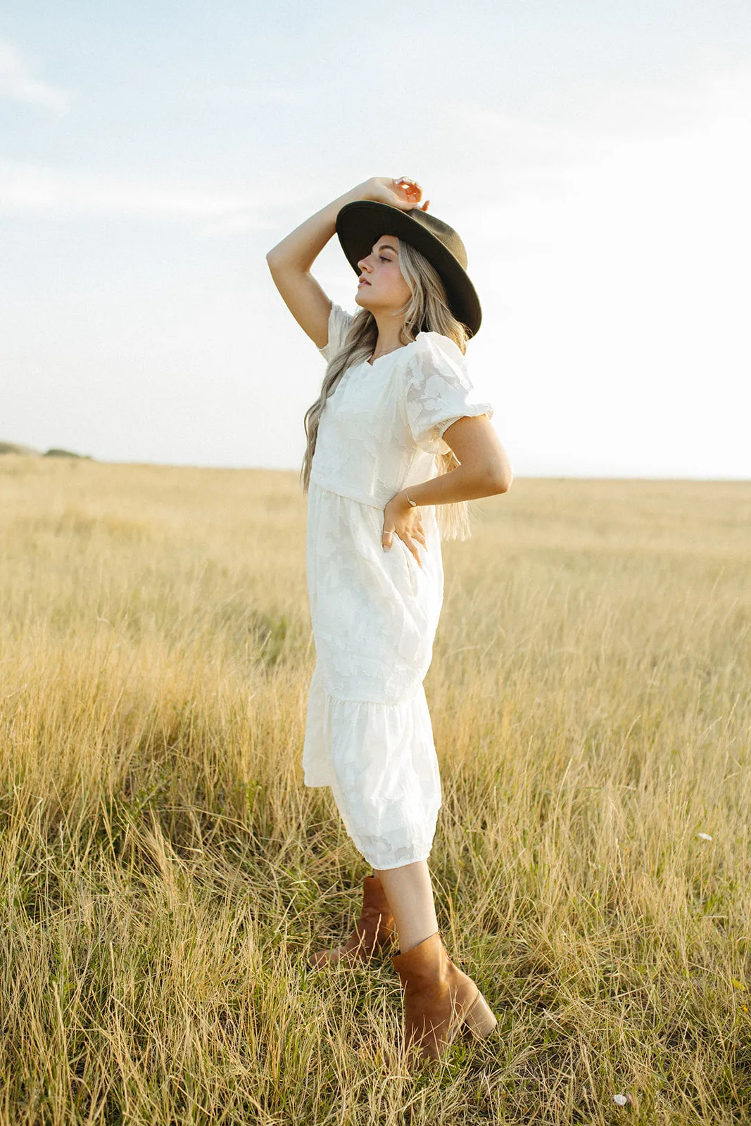 The Watts Textured Detail Dress in Cream