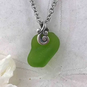 Unique Bright Lime Green Bottle Bottom Sea Glass Pendant | #1148