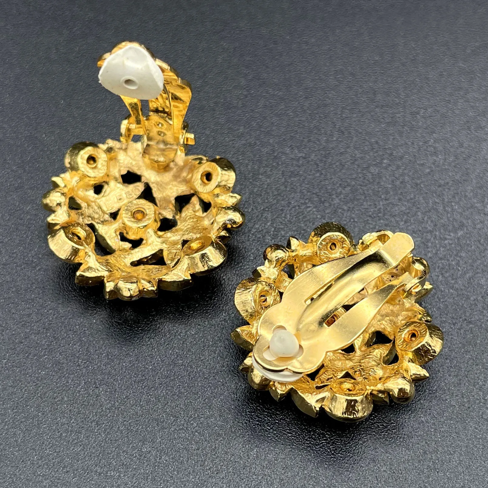 【フランス輸入】ヴィンテージ SPHINX フローラル エナメル ビジュー イヤリング/Vintage SPHINX Floral Enamel Bijou Clip On Earrings