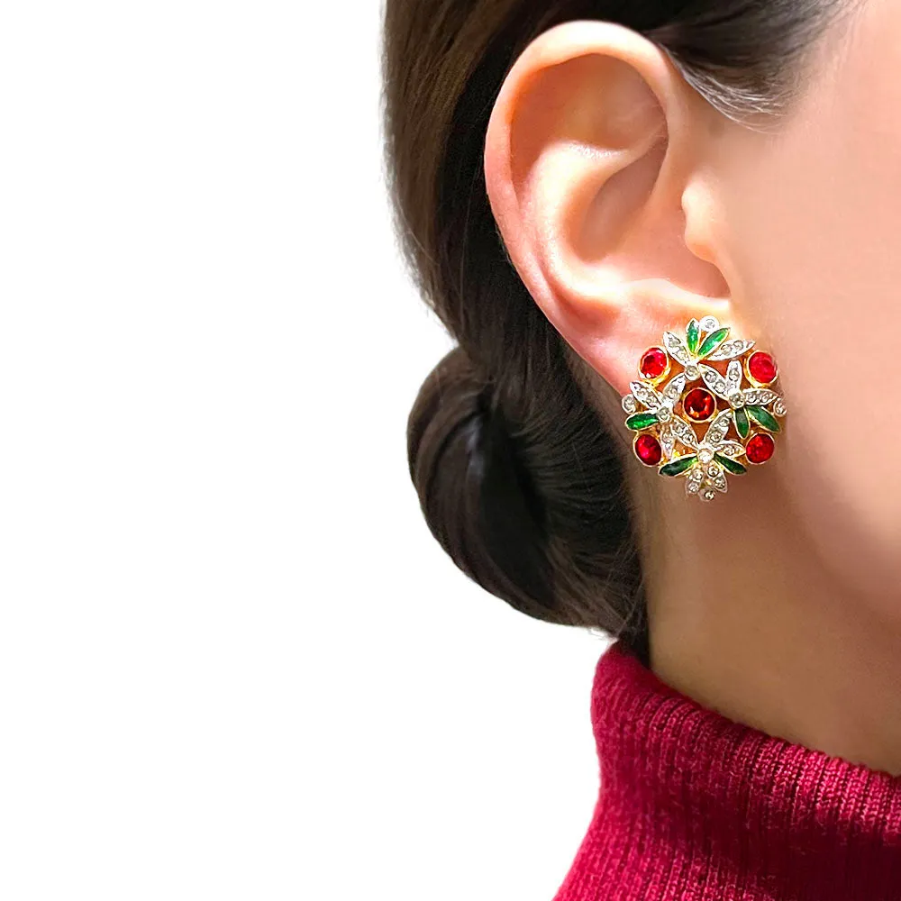 【フランス輸入】ヴィンテージ SPHINX フローラル エナメル ビジュー イヤリング/Vintage SPHINX Floral Enamel Bijou Clip On Earrings